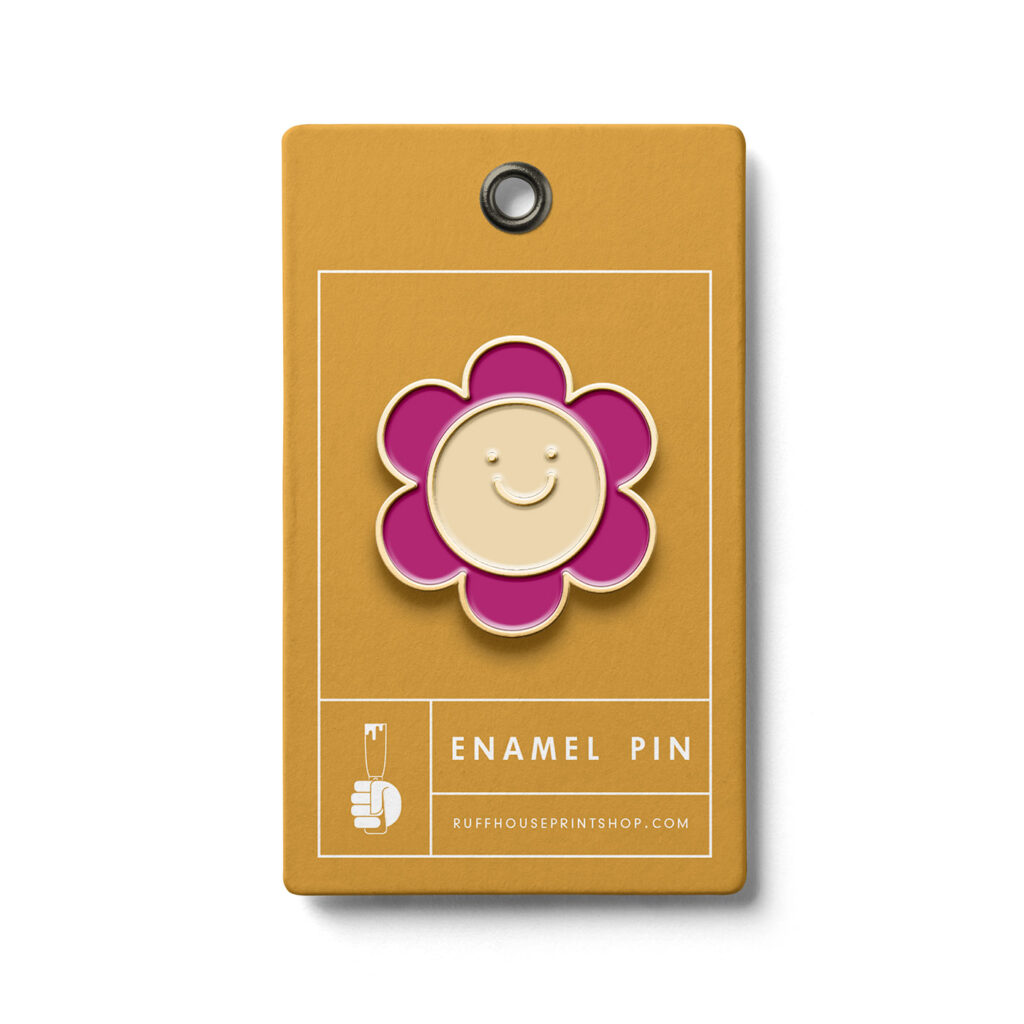 Smiling Flower Enamel Pin   Ruff House Print Shop