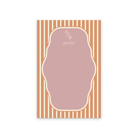 An elegant notepad with striped surrounding a frame floral pattern.