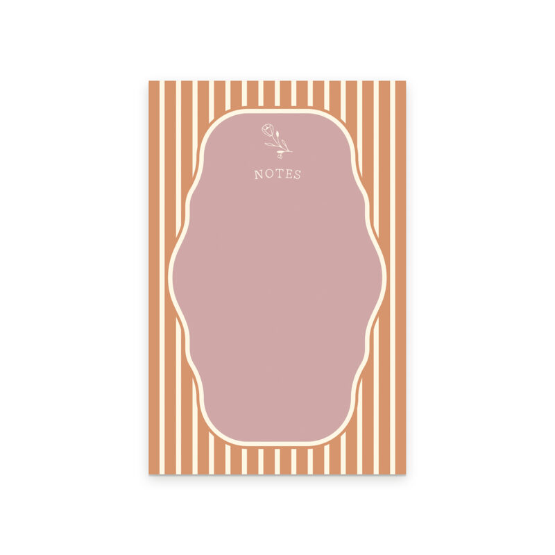 An elegant notepad with striped surrounding a frame floral pattern.