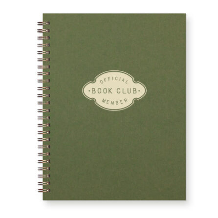 green Spiral Bound notebook featuring a name plate design that says "official book club member"