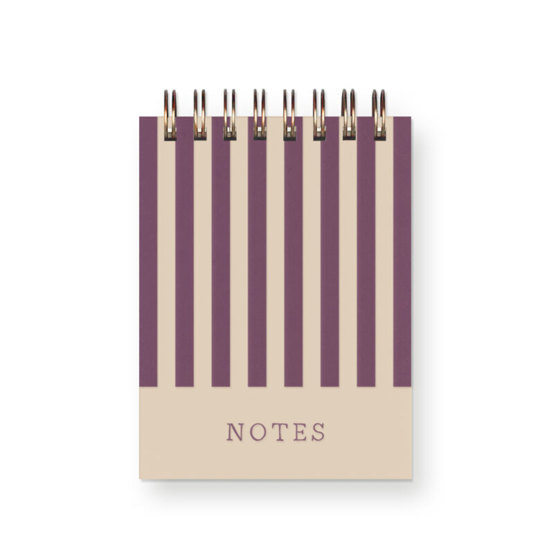 Spiral Bound Mini Notebook with a stripe design featuring the phrase "Notes"