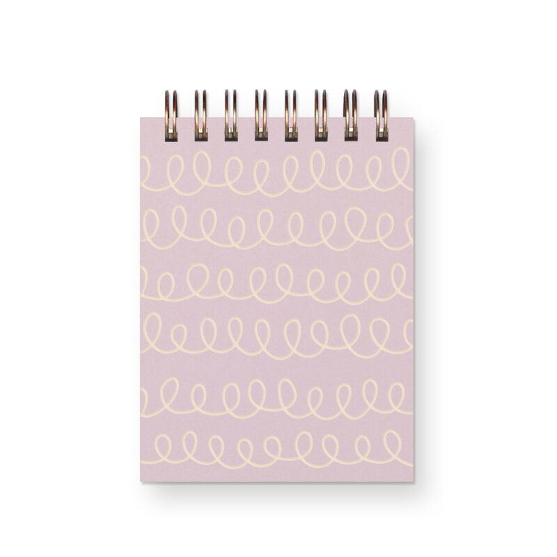 Light purple spiral bound mini notebook featuring a timeless swirl design